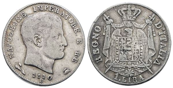 BOLOGNA. Regno d'Italia. Napoleone I (1805-1814). 1 lira 1810. Ag; 5gr; Gig.150; Raro; MB/BB