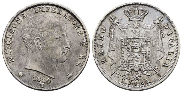 MILANO. Regno d'Italia. Napoleone I (1805-1814). 1 lira 1810. Ag; 5gr; Gig.154; BB+