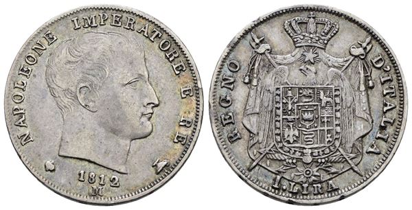 MILANO. Regno d'Italia. Napoleone I (1805-1814). 1 lira 1812 "puntali aguzzi". Ag; 5gr; Gig.159; BB+