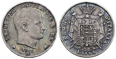 Napoleone I, 1 Lira del 1813 'Puntali Aguzzi', argento