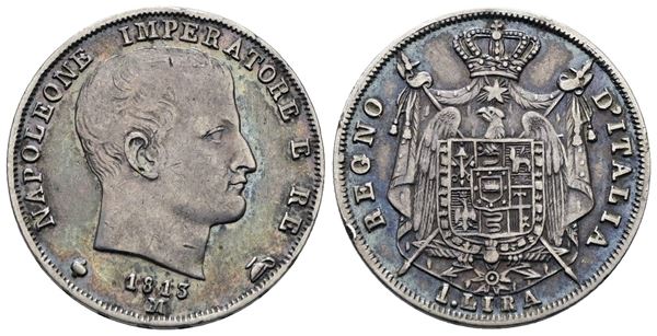 MILANO. Regno d'Italia. Napoleone I (1805-1814). 1 lira 1813 "puntali aguzzi". Ag; 5gr; Gig.162; RR; BB/SPL