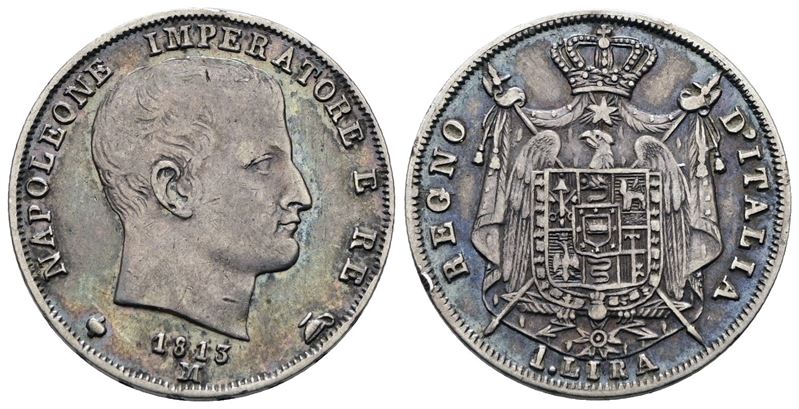 Napoleone I, 1 Lira del 1813 'Puntali Aguzzi', argento