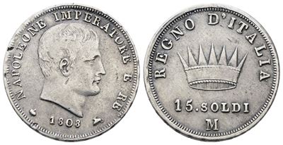 Napoleone I, 15 soldi del Regno d'Italia, 1808