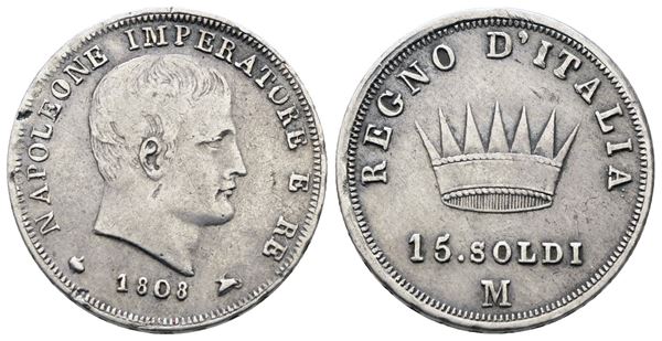 MILANO. Regno d'Italia. Napoleone I (1805-1814). 15 soldi 1808. Ag; 3,75gr; Gig.172; NC; BB+
