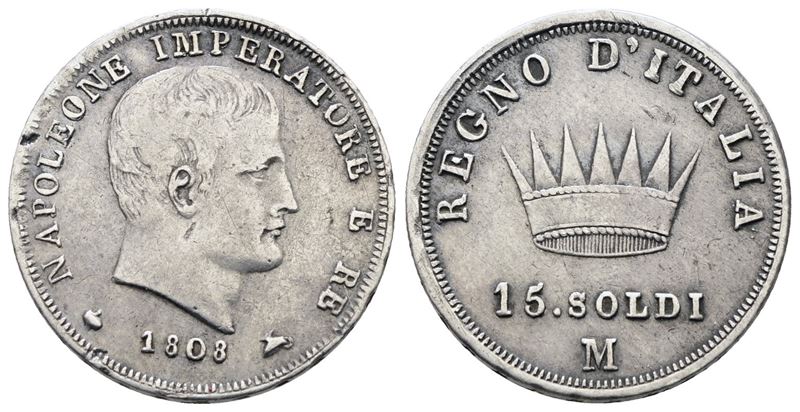 Napoleone I, 15 soldi del Regno d'Italia, 1808