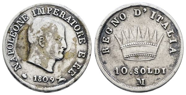 MILANO. Regno d'Italia. Napoleone I (1805-1814). 10 soldi 1809. Ag; 2,5gr; Gig.176; QBB