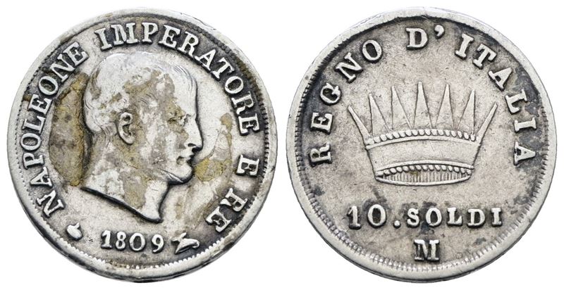 Milano. Regno D'italia. Napoleone i (1805-1814). 10 Soldi 1809. Ag; 2,5gr; Gig.176; Qbb