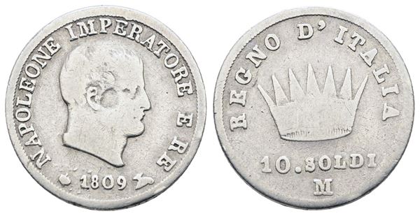 MILANO. Regno d'Italia. Napoleone I (1805-1814). 10 soldi 1809. Ag; 2,5gr; Gig.176; MB