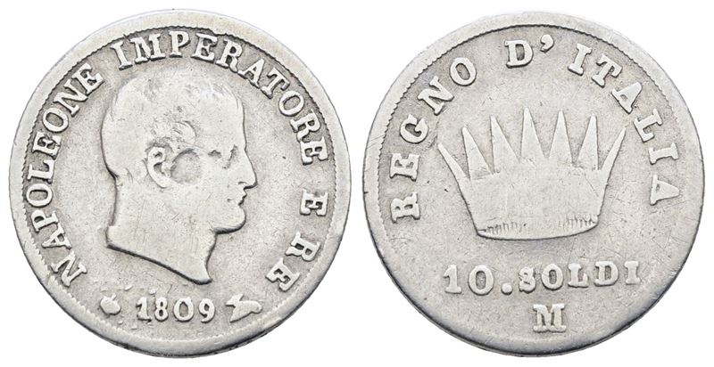 Napoleone I, 10 soldi del Regno d'Italia (1809), argento, 2,5g