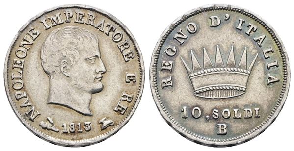 BOLOGNA. Regno d'Italia. Napoleone I (1805-1814). 10 soldi 1813. Ag; 2,5gr; Gig.183a; RRR; BB/SPL