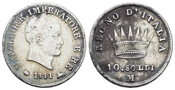 MILANO. Regno d'Italia. Napoleone I (1805-1814). 10 soldi 1811. Ag; 2,5gr; Gig.178; BB+