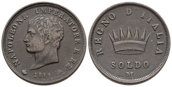MILANO. Regno d'Italia. Napoleone I (1805-1814). Soldo 1811. Cu; 10,95gr; Gig.213; BB