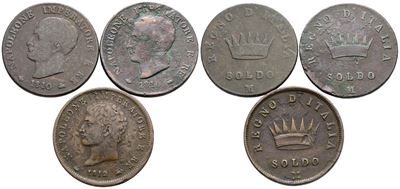 Napoleone I, Soldo del Regno d'Italia (1805-1814), lotto di 3 esemplari in cuoio