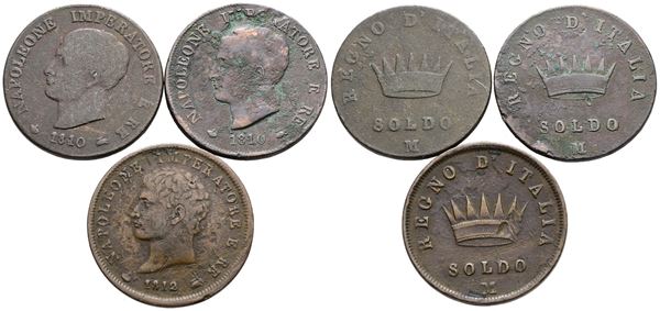 MILANO. Regno d'Italia. Napoleone I (1805-1814). Soldo. Cu; Lotto di 3 esemplari, anni e conservazioni varie.