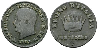 Regno d'Italia, Napoleone I (1805-1814), 1 centesimo 1809, rame