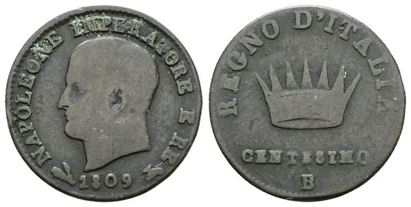 BOLOGNA. Regno d'Italia. Napoleone I (1805-1814). 1 centesimo 1809. Cu; 2,1gr; Gig. 237; Raro; MB