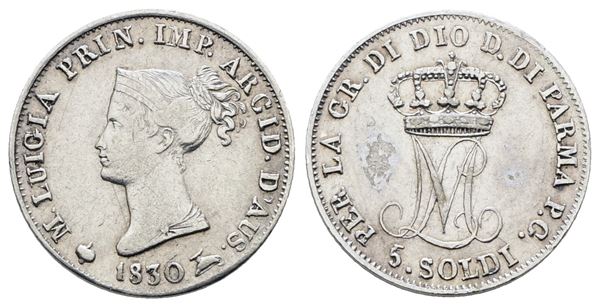 PARMA. Maria Luigia d'Austria (1815-1847). 5 soldi 1830. Ag; 1,25gr; Gig. 13; Raro; BB