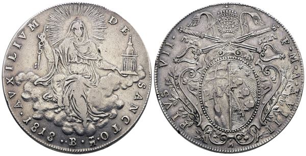 STATO PONTIFICIO. BOLOGNA. Pio VII (1800-1823). Scudo 1818. Ag; 26,49gr; Gig.31; BB