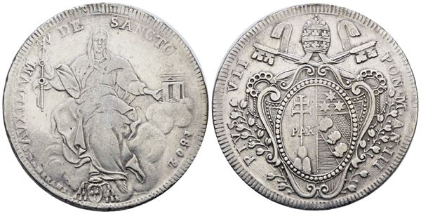 STATO PONTIFICIO. ROMA. Pio VII (1800-1823). Scudo 1802 A.III. Ag; 26,49gr; Gig.22; BB, ex mount