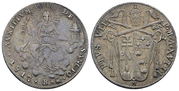 STATO PONTIFICIO. BOLOGNA. Pio VII (1800-1823). Giulio 1817. Ag; 2,64gr; Gig.43; Raro; BB/SPL
