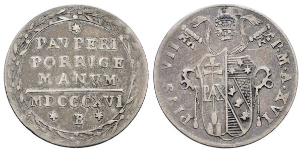 STATO PONTIFICIO. BOLOGNA. Pio VII (1800-1823). Grosso 1816 A.XVI. Ag; 1,32gr; Gig.46; BB