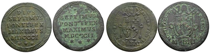 Pio VII, Lotto di 2 monete da 1 Baiocco 1801 e 1802