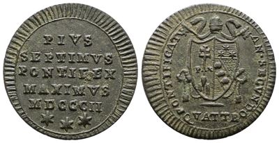 Stato Pontificio, Quattrino di Pio VII, Roma 1802