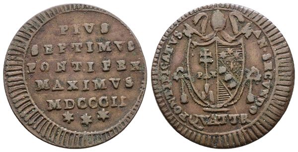 STATO PONTIFICIO. ROMA. Pio VII (1800-1823). Quattrino 1802. Cu; 2,4gr; Gig.70; BB+