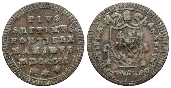 STATO PONTIFICIO. ROMA. Pio VII (1800-1823). Quattrino 1802. Cu; 2,4gr; Gig.72; Q.BB