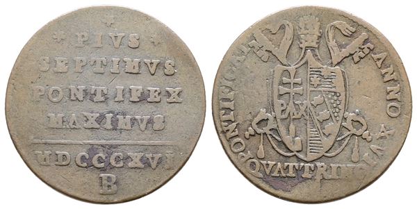 STATO PONTIFICIO. BOLOGNA. Pio VII (1800-1823). Quattrino 1816. Cu; 2,20gr; Gig.75; Q.BB