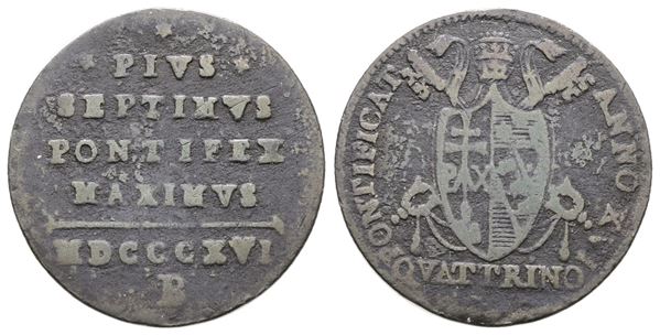 STATO PONTIFICIO. BOLOGNA. Pio VII (1800-1823). Quattrino 1816. Cu; 2,37gr; Gig.75; Q.BB