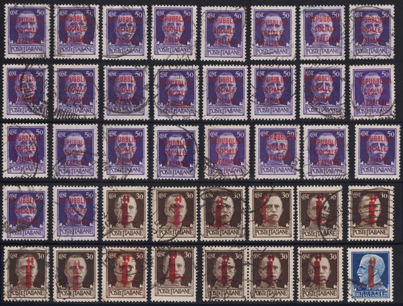 Accumulazione di oltre 500 esemplari usati, R.S.I. 1944