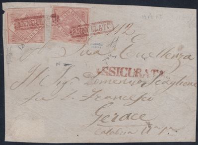 Napoli - Storia Postale, Fronte di lettera assicurata affrancata con due esemplari del 20 gr. II ...