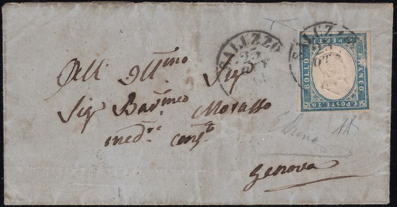 Sardegna, 20 centesimi con effige capovolta, 1861