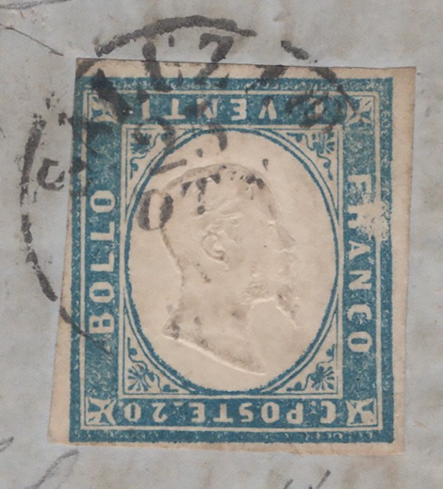 Sardegna, 20 centesimi con effige capovolta, 1861