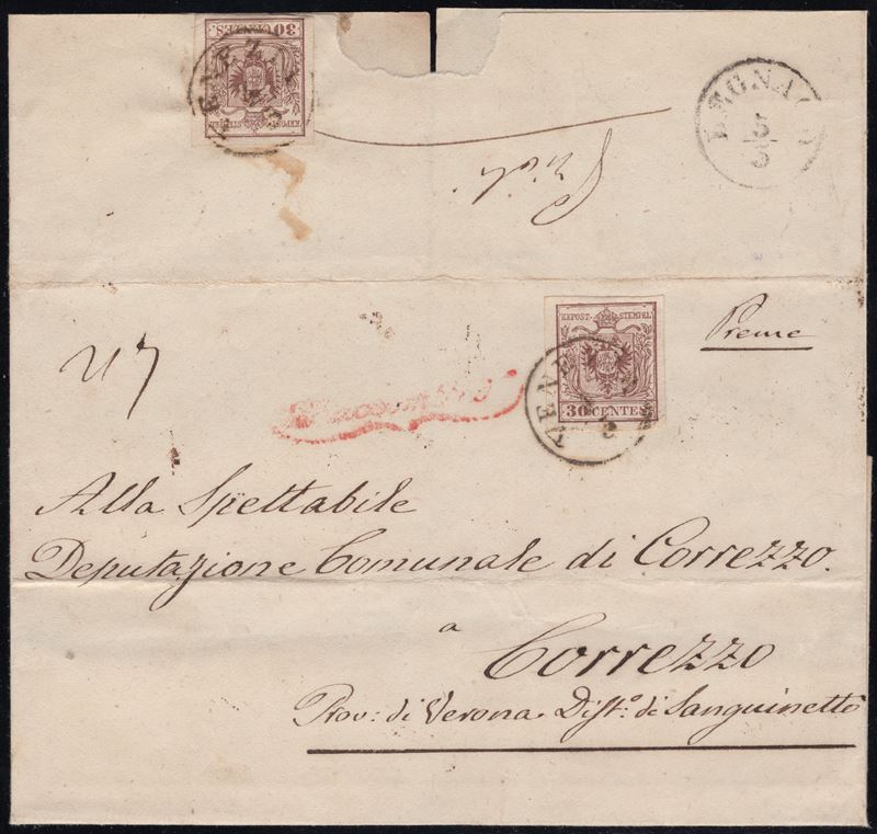 Lombardo Veneto - Storia Postale, Raccomandata da Venezia per Correzzo