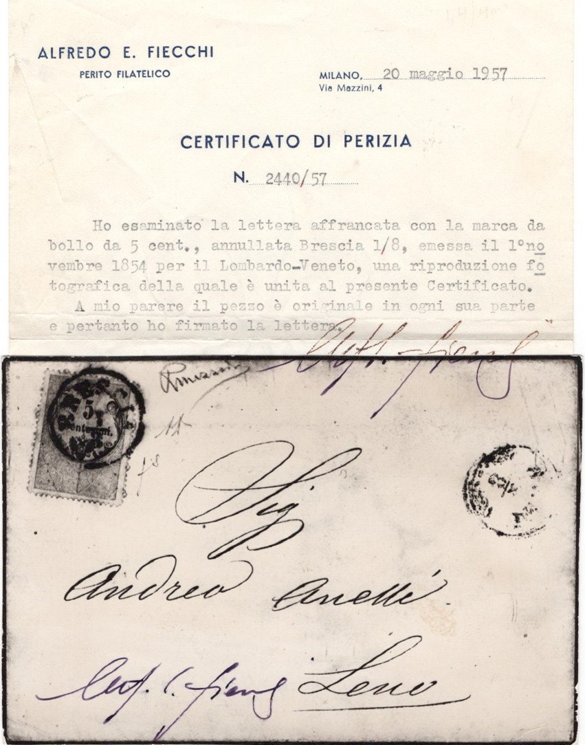 Lombardo Veneto - Marche da bollo usate per posta, 5cent. isolato.