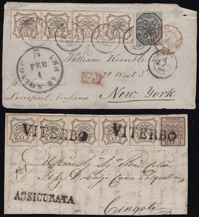 Pontificio, Due interessanti affrancature su lettere del 1852