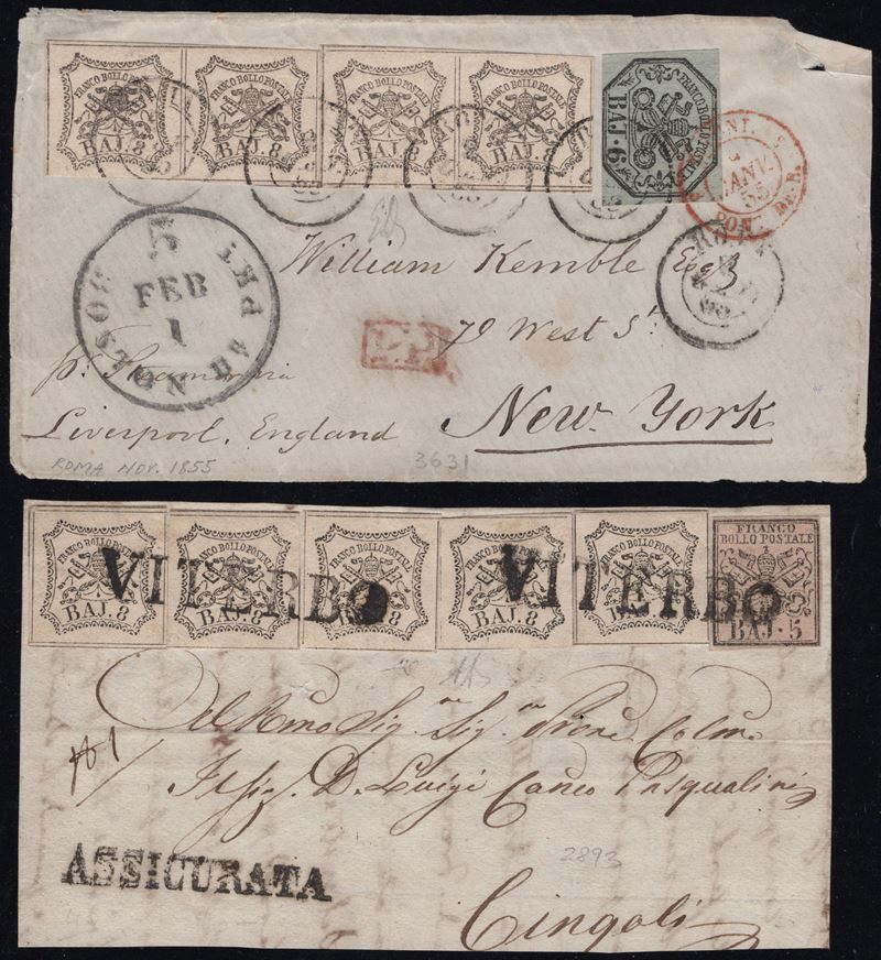 Pontificio, Due interessanti affrancature su lettere del 1852