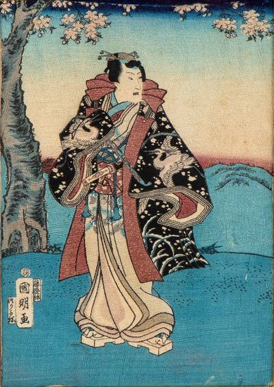 Utagawa Kunisada, Xilografia ukiyo-e di attore con kimono elegante