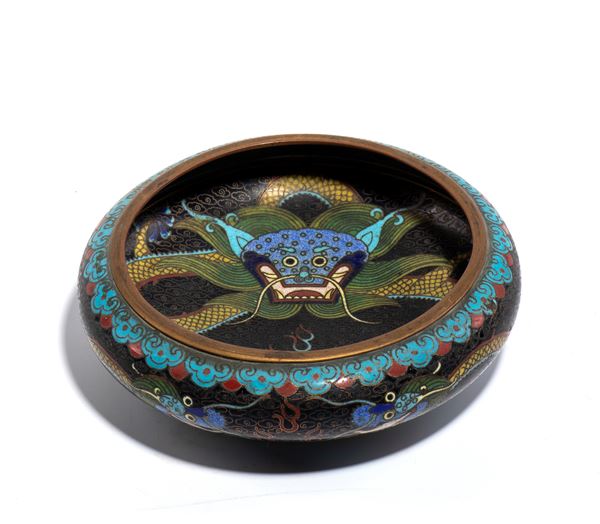 Ciotola, cloisonné con drago, Cina