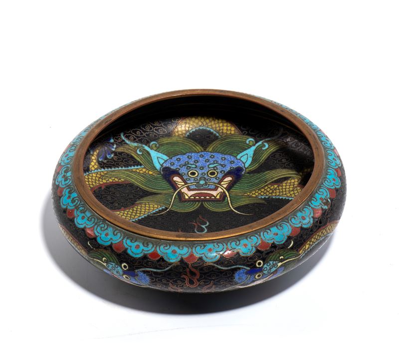Ciotola, cloisonné con drago, Cina