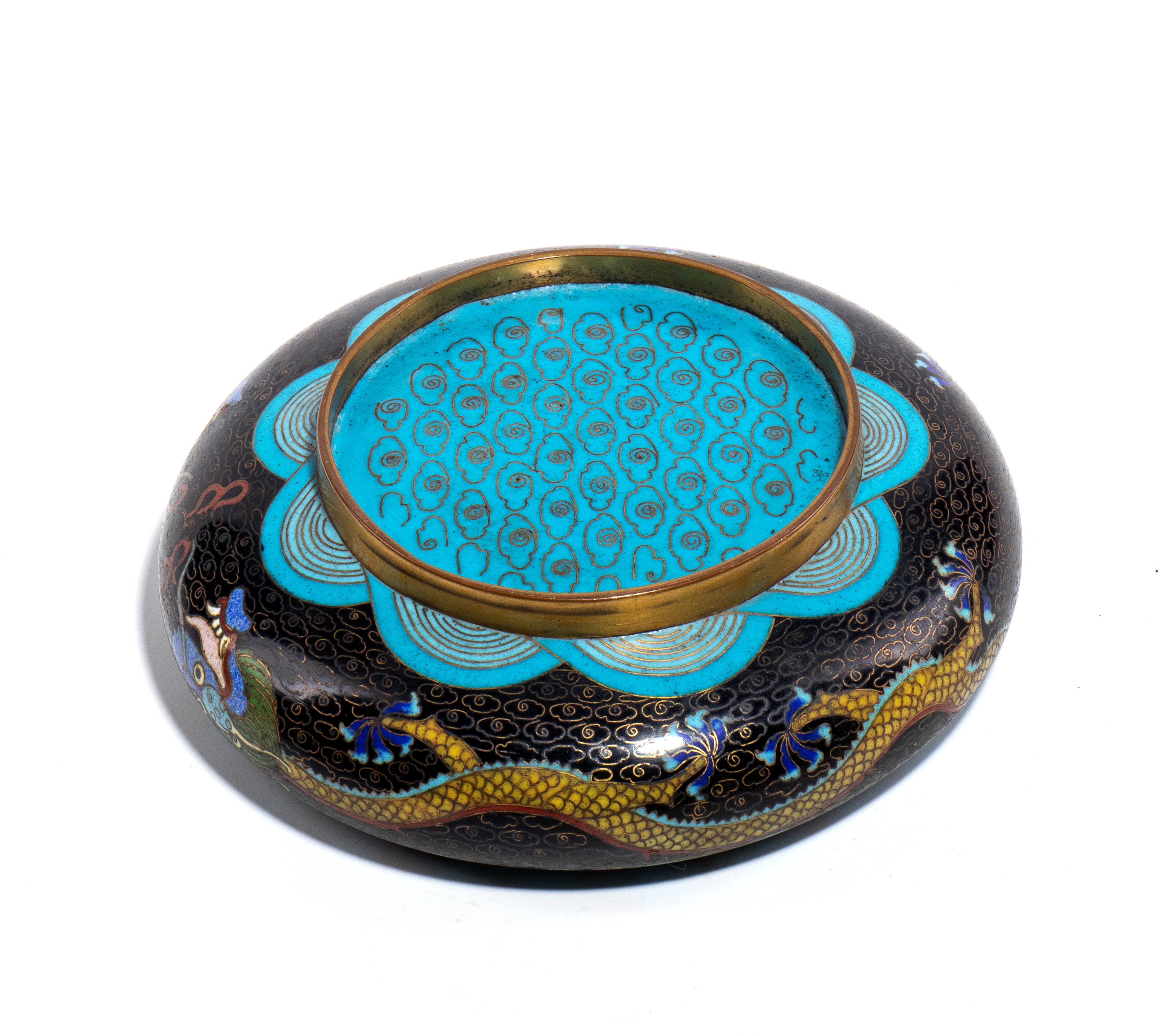 Ciotola, cloisonné con drago, Cina