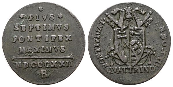 STATO PONTIFICIO. BOLOGNA. Pio VII (1800-1823). Quattrino 1822. Cu; 2,37gr; Gig.77; BB+