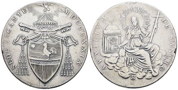 STATO PONTIFICIO. BOLOGNA. Sede Vacante 1829. Scudo 1829. Ag; 26,43gr; NC; Gig.4; Q.BB, ex mount