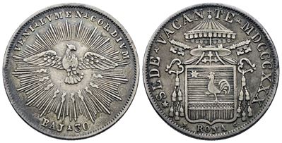STATO PONTIFICIO, Testone da 30 baiocchi, Roma, Sede Vacante (1830-1831), Ag, 7,93 gr