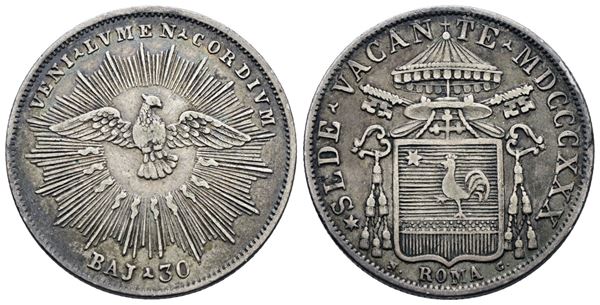 STATO PONTIFICIO. ROMA. Sede Vacante (1830-1831). Testone da 30 baiocchi 1830. Ag; 7,93gr; Raro; Gig.3; BB+