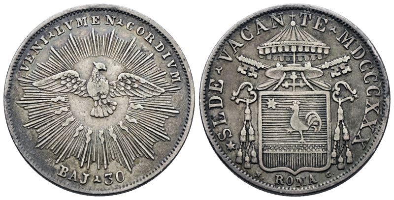 STATO PONTIFICIO, Testone da 30 baiocchi, Roma, Sede Vacante (1830-1831), Ag, 7,93 gr