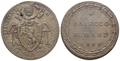 Stato Pontificio, Baiocco di Pio VIII (1829)