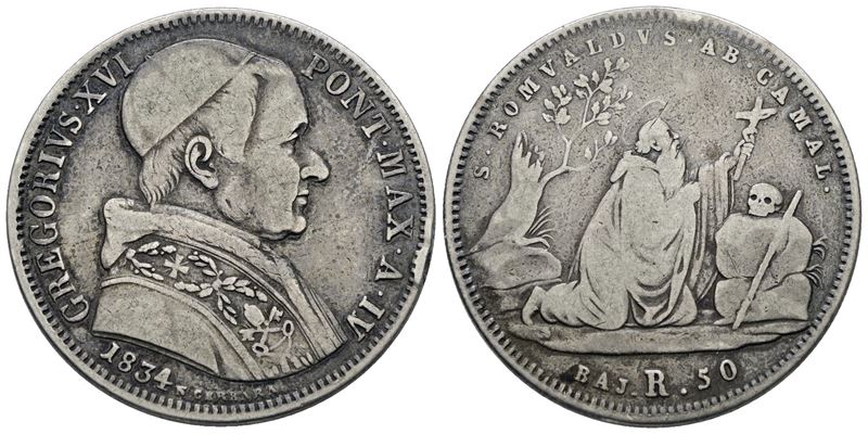 Gregorio XVI, 50 baiocchi 1834, Stato Pontificio, Roma